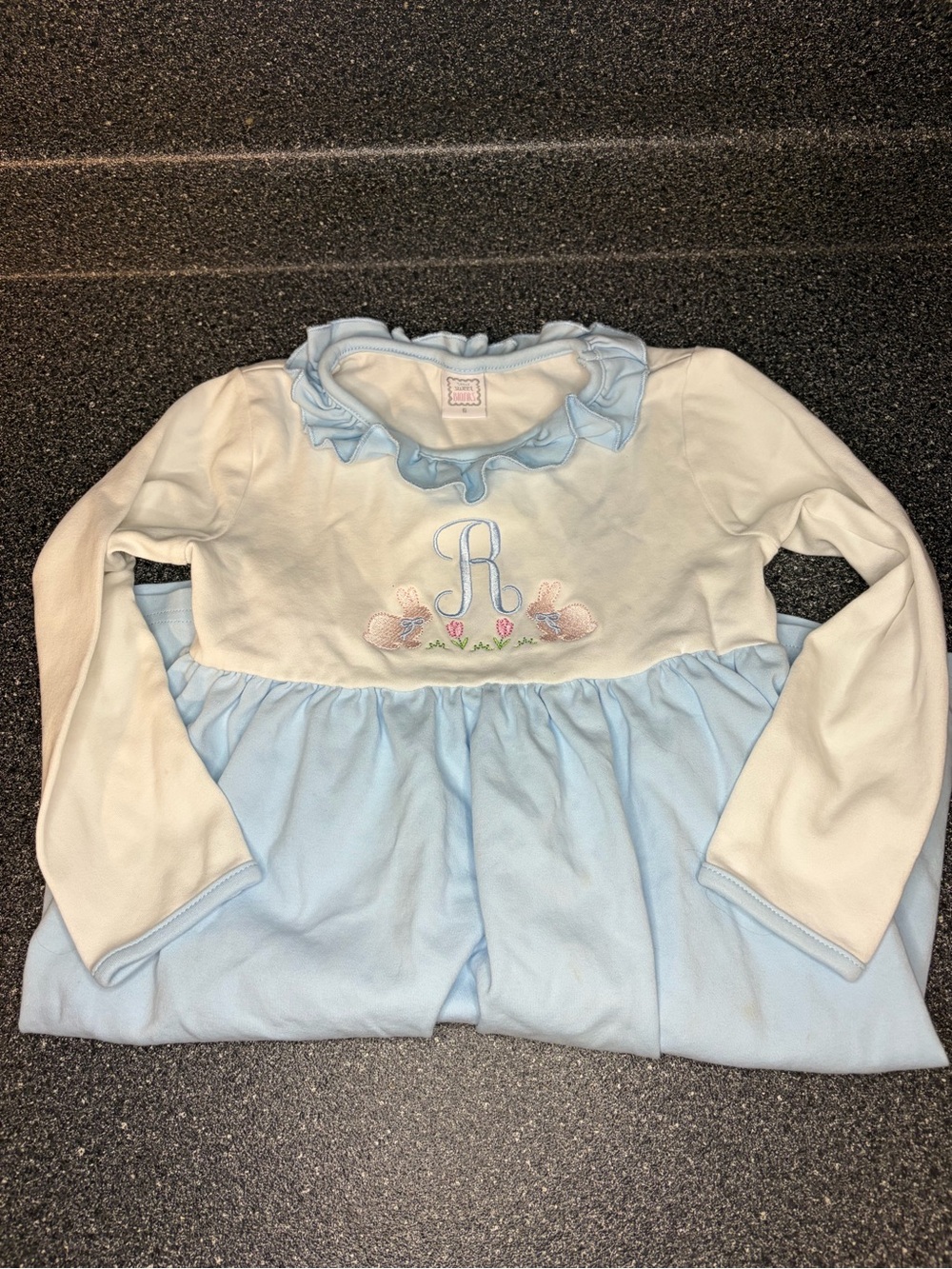 Girls Light Blue & White Ruffle Collar Dress with Initial Monogram
